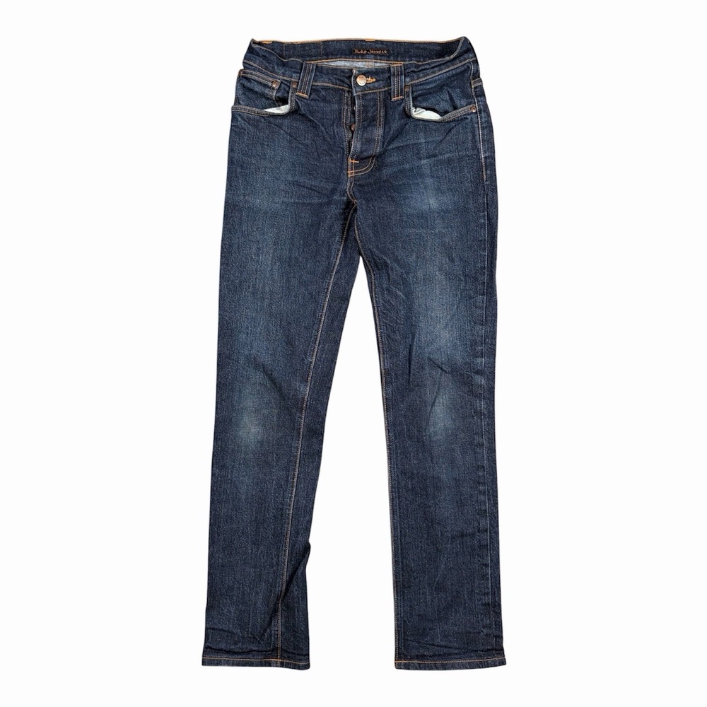 Nudie Jeans Mens Blue Grim Tim Raw Denim Dry Tapered 32x34 Fit 30x29 Button Fly